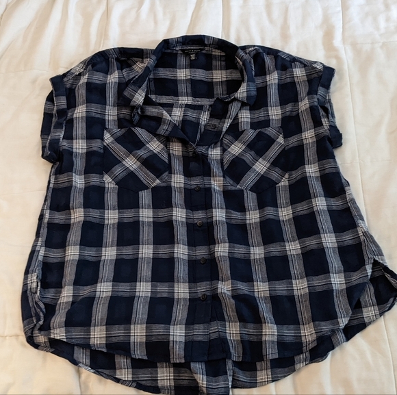 Lucky Brand Tops - lucky brand Blue and white plaid button down shirt with an open back